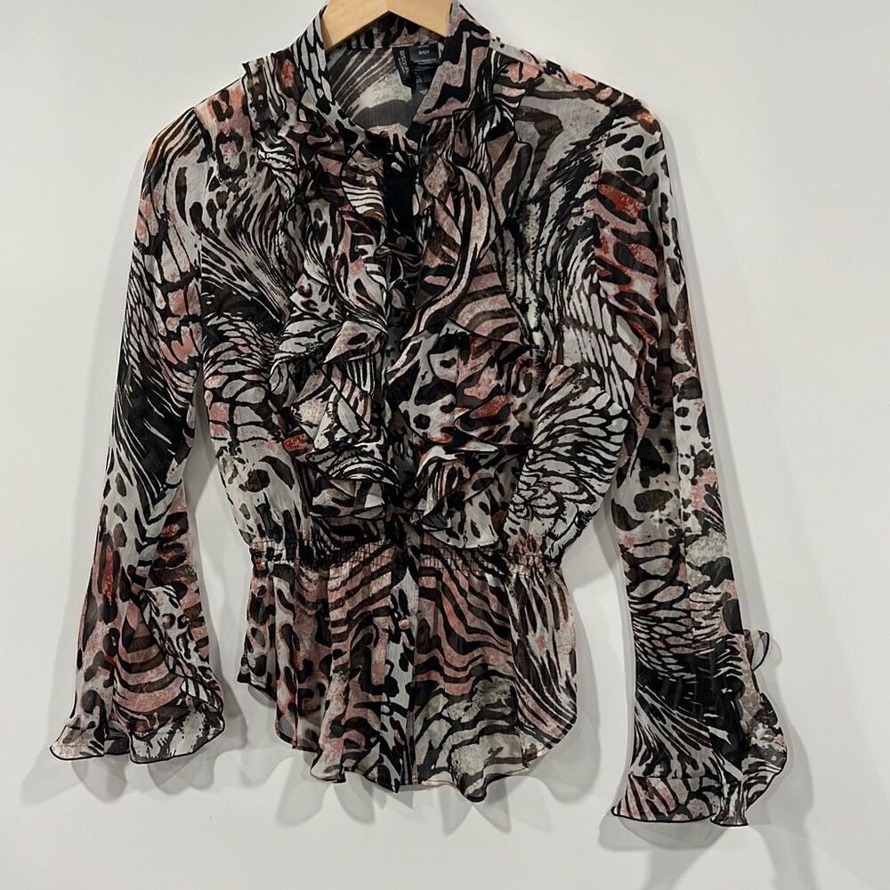 Bisou Bisou black/pink printed blouse size small